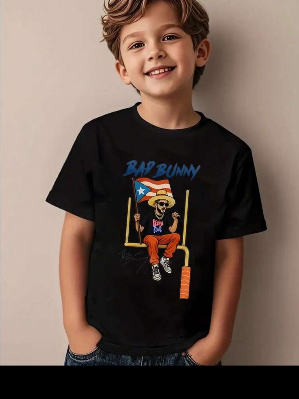 Kids Black 'Bad Bunny' Graphic Tee